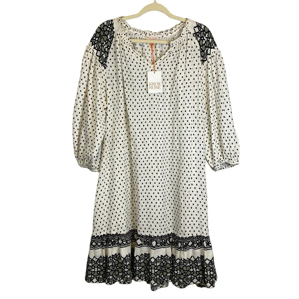 Women’s 3/4 Sleeve A-Line Dress • Knox Rose • Ivory Polka Dots - Picture 5 of 7